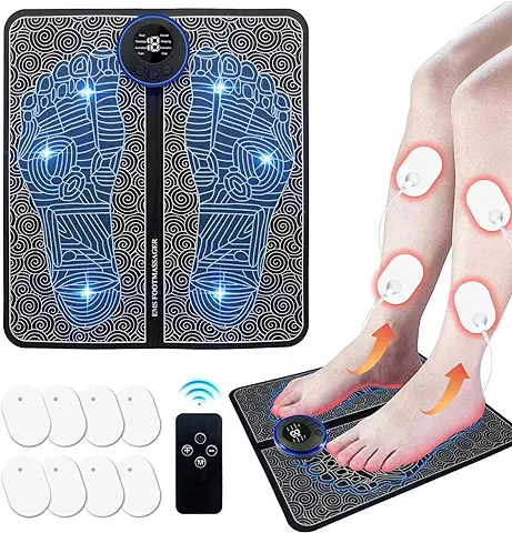 Masajeador de Pies Eléctrico, EMS Foot Massager USB Recargable Masajeador de Piernas Portátil con Teledirigido, 8 Modos 19 Niveles de Intensidad, Aliviar el Dolor y Mejorar la Circulación Sanguínea  