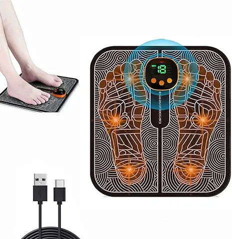 Masajeador de Pies Eléctrico, EMS para Masaje de Pies, 8 Modos, 19 Niveles de Intensidad, Masajeador de Piernas Portátil, Aliviar el Dolor y la Circulación Sanguínea (Negro)  