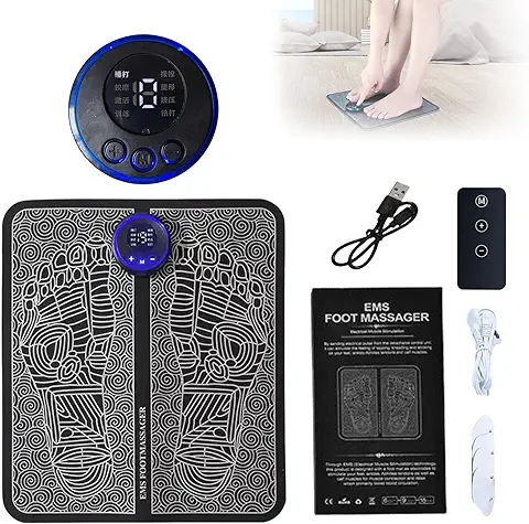 Masajeador de pies EMS: Masajeador de pies Eléctrico Plegable Inteligente con 8 Modos y 19 Frecuencias Ajustables, Masajeador de pies Portátil USB para la Circulación Sanguínea Dolores Musculares  