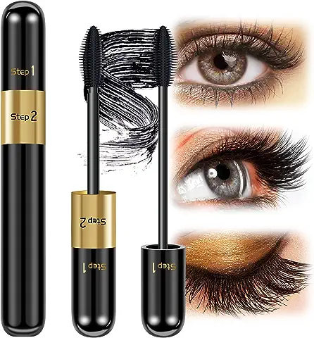 Mascara de Pestañas Waterproof - Máscara de Pestañas de Fibra de seda 4D Mascara Extra Larga Espesa y Voluminosa, a Prueba de Manchas sin Grumos para Maquillaje, 9 ml  