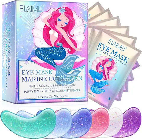 Mascara Para los Ojos con Colágeno Marino Natural & Ácido Hialurónico, Parches Ojos Bolsas y Ojeras, Perlas Contorno de Ojos, Corrector Ojeras Mascarilla Ojos, Reduce las Arrugas, Eye Patches (18 PCS)  