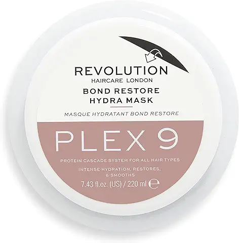 Mascarilla Capilar Revolution para Cabello Dañado y Seco, Plex 9 Bond Restore Hydra Mask, Fórmula Intensamente Hidratante y Nutritiva, El Cabello Luce Brillante, Vegana y Libre de Crueldad, 250ml  
