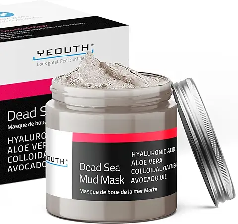 Mascarilla de Barro del Mar Muerto con Ácido Hialurónico, Aloe Vera y Aceite de Aguacate, Mascarilla Facial para el Cuidado de la Piel con Puntos Negros, Manchas Oscuras y Arrugas by YEOUTH 240ml  