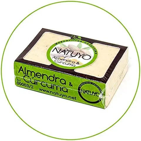 - Mascarilla de Jabón NATUYO Blanqueante de ALMENDRA & CÚRCUMA.- Para la Prevención de Arrugas, Eliminar Manchas de la piel y Propiedades Anti-acné.  