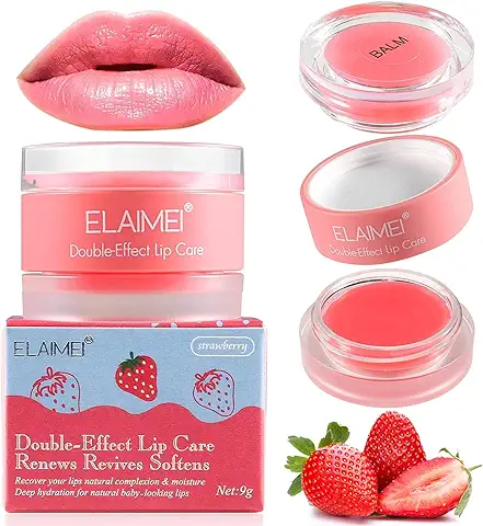 Mascarilla de Labios, Crema Hidratante para Labios, Mascarilla para Labios de Doble Efecto Durante la Noche, Cuidado Labial Superhidratante, Desvanece Líneas de Labios (Fresa, 9g)  