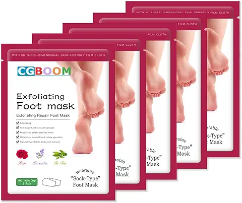 Mascarilla Exfoliante Pies, 5 Pares,calcetines Exfoliantes de Pies, Peeling Pies, foot peel Mask, Probada Dermatológicamente, Eficaz para Callos pies Eliminar (Rosas)  