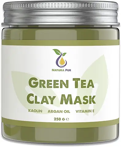 Mascarilla Facial de Té Verde 250g, Vegana - Mascarilla Antigranos, Puntos Negros y Contra el Acné - Cuidado Antienvejecimiento para Pieles Secas e Impuras - Mascarilla Limpiadora para cara y Cuerpo  