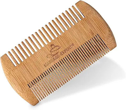 MASSAGE-EXPERT Peine de Madera de Bambú, Grueso y Fino, para el Cabello, la Barba, el Bigote y el Masaje de la Piel, Agradable Sensación en la Piel, Antiestático Gracias al Material Natural  