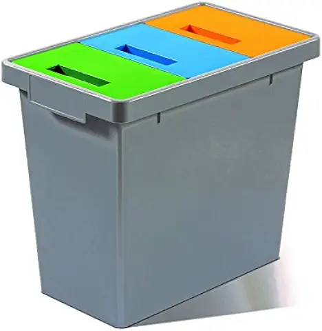 Mattiussi Ecologia S.p.A. Papelera Reciclaje Tres Compartimentos - POLYMAX Gris con Tapas Oscilantes Azul Verde y Amarillo  