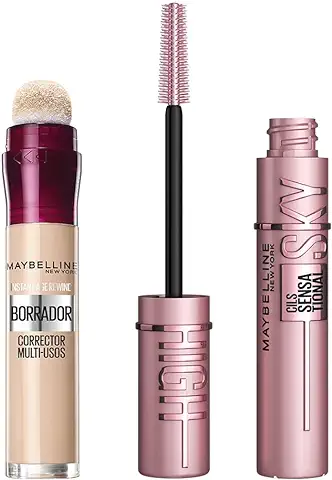 Maybelline New York, Kit de Maquillaje: Máscara de Pestañas Lash Sensational Sky High + Borrador Corrector Multiusos 01 Light  