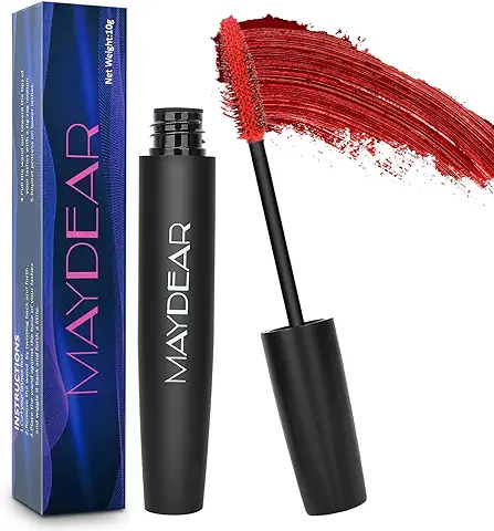 Maydear Máscara de Pestañas, Resistente al Agua, Duradera, a Prueba de Manchas, Voluminosa y Encantadora, roja  