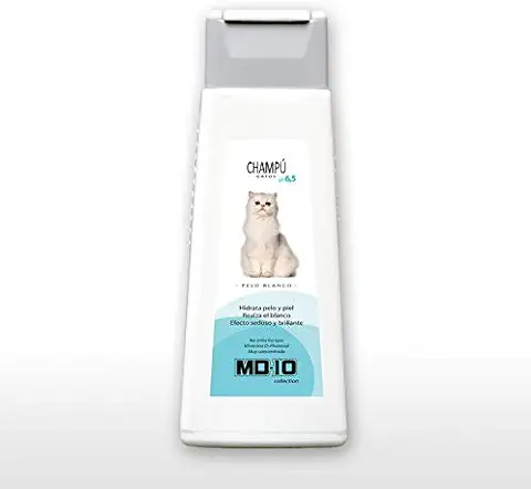MD-10 COLLECTION Champú Gatos Pelo Blanco 300 ml - Intensifica el Blanco Natural - Sin Decoloración.  