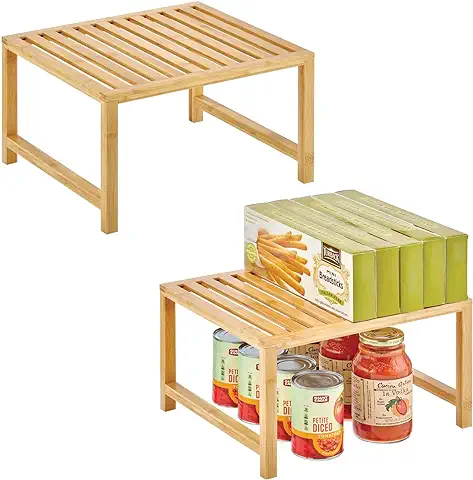MDesign Organizador de Cocina – Práctico Almacenaje de Cocina en Bambú Sostenible – Estante de Almacenamiento Ecológico para Armarios de Cocina, Encimeras, etc. – Juego de 2 – Color Natural  