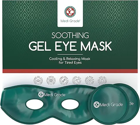 Medi Grade Antifaz de Gel Frío – Máscara de Gel para Ojos Reutilizable, 2x Parches de Ojos para Bolsas y Ojeras, 1x Neceser – Relájate en Casa con Nuestro Antifaz Relajante Reversible y Ajustable  