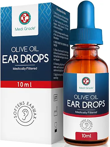 Medi Grade Gotas para Oídos de Aceite de Oliva Virgen Extra - Botella de 10 ml - 100% Grado Médico - Ablanda y Elimina la Acumulación de Cerumen Oído - Uso con el Limpiador de Oídos - Alivio Rápido…  