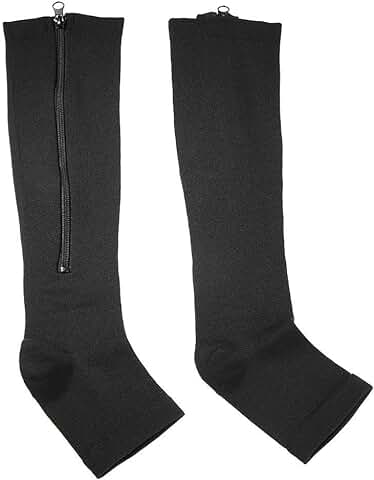 Medias de Compresion Varices, Médicos con Cremallera Calcetines Hasta Enfermeria Compresión Fuerte Punta Abierta Soporte Medicos para Venas Varicosas Edema Embarazo Mejora la Circulación(S/M-Negro)  