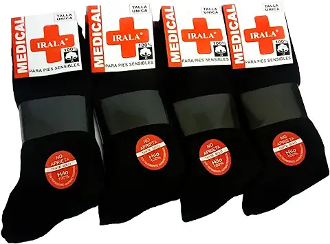 Medical 6+6=12 Pares Calcetines Hombre Negro Talla 40/46 Anti-PRESIÓN Anti-estres Anti-ácaros, pies Sensibles, 100% Hilo Algodón  