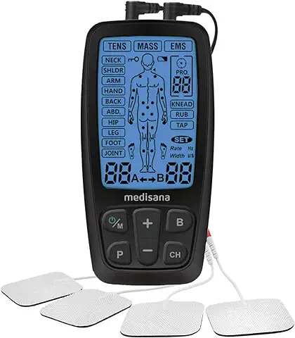 Medisana TENS, Aparato de Corriente de Estimulación EMS con 60 Programas Aparato Profesional de Electroterapia Relajación Muscular y Alivio del Dolor en la Espalda, Cuello, Hombros, Abdomen, Caderas  