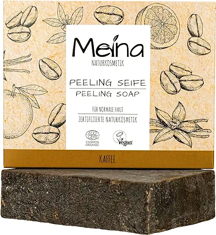 Meina Naturkosmetik - Jabón Exfoliante Orgánico con Café, Jabón Natural sin Aceite de Palma, Certificado, Vegano, Sostenible, Hecho a Mano, como un gel de Ducha Sólido, 100 g  