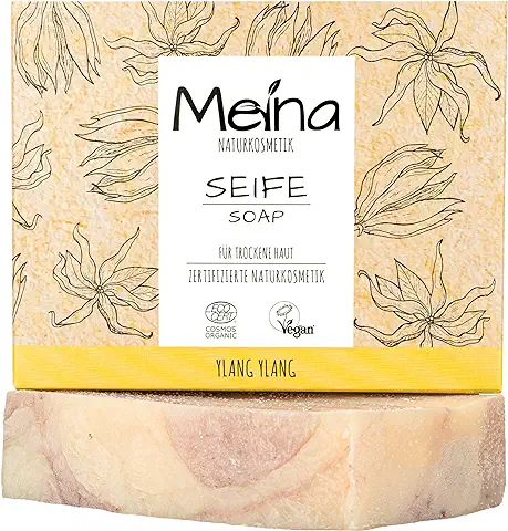 Meina Naturkosmetik - Jabón Orgánico con Ylang Ylang, Jabón Natural para piel seca sin Aceite de Palma, Certificado, Vegano, Sostenible, Hecho a Mano, como un gel de Ducha Sólido, 100 g  