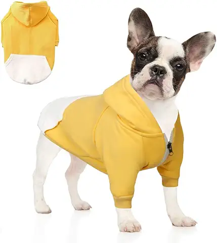 Meioro Cremallera con Capucha Ropa para Mascotas Ropa de Gato para Perros Ropa de Mascota Linda Abrigo Caliente con Capucha Bulldog Francés (3XL, Amarillo)  