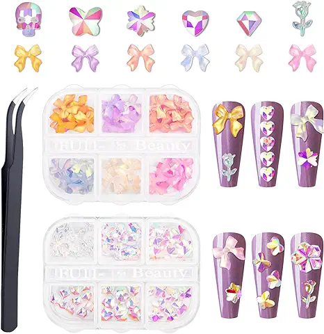 MELLIEX 96 Piezas Piedras de Strass, Brillante Decoración Uñas Diamantes 3D Nail Art Cristal de Diamantes de Imitación, con Pinzas  