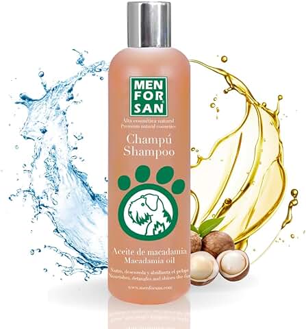 MENFORSAN Champú para Perros Aceite de Macadamia, Nutre y Abrillanta, Poder Desenredante, Cítrica, Naranja, 300 ml  