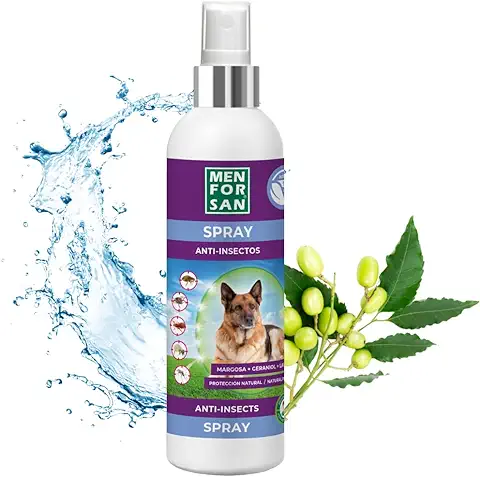 MENFORSAN Spray Anti-Insectos Repelente para Perros | con 3 Activos Naturales: Margosa, Geraniol y Lavandino | Protege Contra Insectos | Cítrico | 250ml  