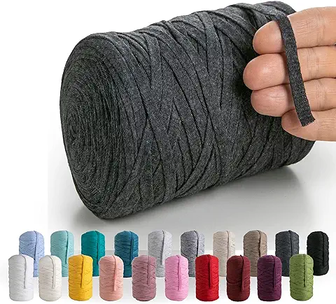 MeriWoolArt® Cinta Hilo Textil Natural 10 mm 150 m, Hilo para Artesanías de Macramé, Punto, Colgante de Pared de Macramé Atrapasueños DIY, Hilos Ganchillo de Tela, Hilo de Algodón Reciclado y Viscosa  