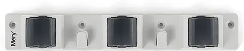Mery | Sujeta Palos Triple | Capacidad 3 Palos y 2 Balletas | Soporte Productos de Limpieza | Adhesivo Doble Cara | Polipropileno | Gris | Medidas: 4,2x3,6x26 cm  