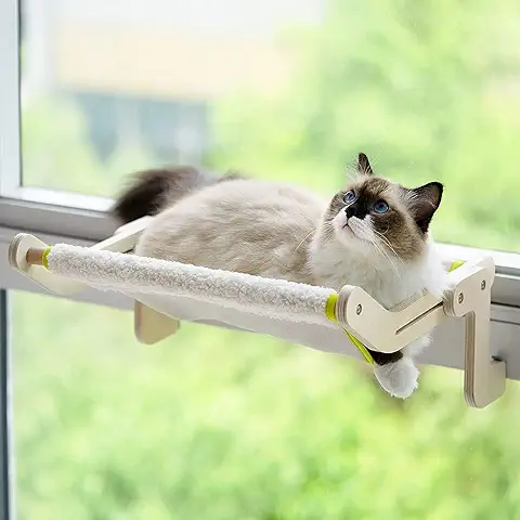 MEWOOFUN Hamaca Gato Ventana | Percha de la Ventana del Gato | Cama Cat | Soportar Hasta 18kg (Beige)  