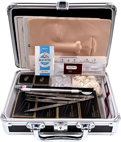 Microblading Kit BIOMASER® Eyebrow Makeup Permanente Tattoo Microblading Manual Pen Set con Cuchillas Regla de Cejas Práctica Skin Ring Cup Microblading Supplies Pigmentos para Cejas  