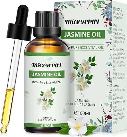 MIGCAPUT Aceite Esencial de Jazmín 100ML, 100% Puro Natural Aceites Esenciales de Aromaterapia de Grado Terapéutico para Cuidado de la Piel, Anti Acné, Dormir Mejor, Humidificador  