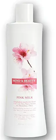 Mind & Beauty Pink Milk Leche Limpiadora con Aloe Vera, Aceite de Oliva y Almendras. Limpiador Facial Suave para Piel Mixta y Seca. Desmaquillante para Cara que Limpia, Hidrata y Tonifica. 250 ml  