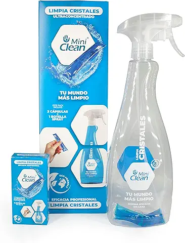 MiniClean | Limpiacristales Profesional Ultraconcentrado | Cápsulas Hidrosolubles | Pack Inicio LIMPIACRISTALES (botella + 3 Capsulas)  