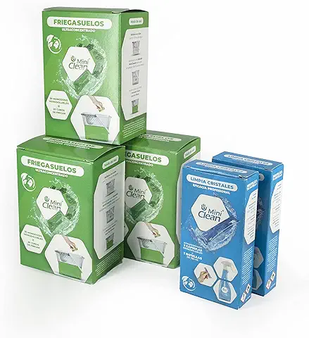 MiniClean | Pack Ahorro Productos de Limpieza | Cápsulas Limpiacristales x2 y Cápsulas Friegasuelos x20  
