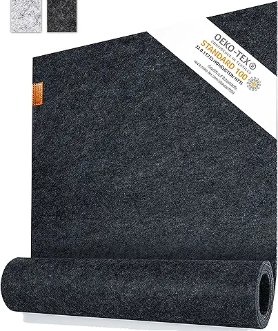 Miqio Camino de mesa de Diseño gris de Fieltro, Tejido de Fieltro Sostenible Öko-Tex, 150 x 40 cm, Lavable, Etiqueta de piel Auténtica, Alfombra de Fieltro Escandinavo  