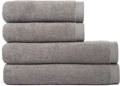 MISSUNA Conjunto de Baño 4 Piezas, 2 Toallas de Mano 50x100 y 2 Toallas de Ducha 70x140 cm, Gris, 100% Algodón Orgánico, Super Suaves y Absorbentes, 550 gsm - Made in Portugal  