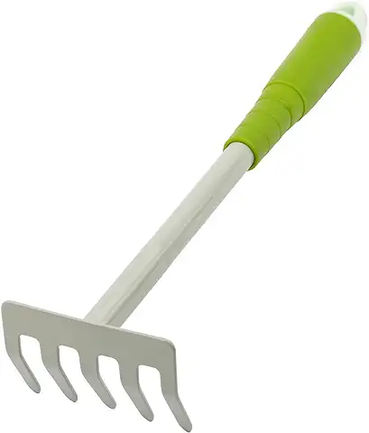 Mivos Rastrillo Pequeño de Jardín con 5 Púas – Rastrillo a Mano de Acero - Herramienta de Cuidado del Jardín - Mango Ergonómico - Ancho de Trabajo 85 mm  