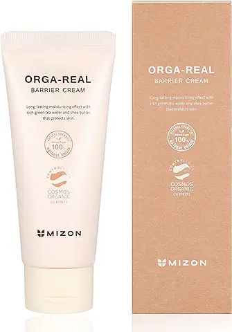 [Mizon] Crema Orga-Real Barrier (100ml) Cuidado de la piel Vegano, Crema Hidratante, Cosmética Coreana Orgánica, Complejo Verde Calmante y Manteca de Karité (Orga-Real Barrier Cream)  