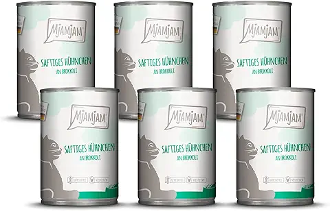 MjAMjAM - Alimento Húmedo Premium para Gatos - Pollo Jugoso con Brócoli, Pack de 6 (6 x 400 g), sin Cereales con Extra de Carne  