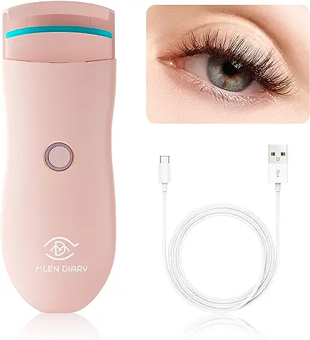 MLEN DIARY Rizador de Pestañas Eléctrico con Calefacción Rizador Pestañas Recargable Portátil con Almohadillas de Silicona Calefactoras 2 Modos de Temperatura, Rápida Herramienta de Maquillaje (Rosa)  