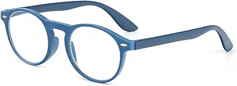 MMOWW Gafas de Lectura con Filtro Anti Luz Azul para Ordenador, Gafas Redondas de Moda para Hombres y Mujeres con Bisagra de Resorte Antifatiga (Azul, 2.0)  