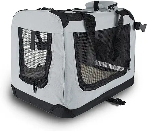 Mobiclinic, Balú, Transportín para Mascotas, Transportín para Perros, Gatos, Conejos, Cobayas, Transportín Portátil y Transpirable, Talla S, Soporta 8 kg, 50x34x36 cm, Plegable, Gris  