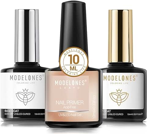 Modelones Base y Top Coat Semipermanente, Primer Uñas 10ml Soak Off, Kit de Esmaltes de Polygel y Acrilico -Pintauñas para Pedicura y Manicura  