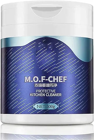 Mof Chef Limpiador en Polvo, Limpiador de Manchas de Aceite Pesado Espumoso 500 g, Limpiador Quitamanchas de Cocina Multiusos, Quitamanchas y Grasa para Campana, Ollas, Parrilla, Fregadero  