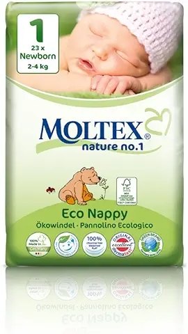 MOLTEX Nature No1 - Pañales Ecológicos de oso para Bebé, Tamaño 1 (2-4 kg)  