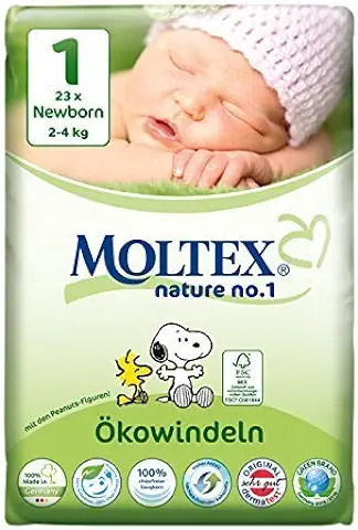 Moltex Nature No1 Peanuts - Pañales Ecológicos para Bebé (talla 1, 2-4 kg, 6 Paquetes de 23 Unidades)  