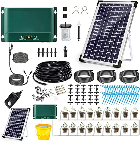 MOOKLIN ROAM Sistema de Riego Jardín Energía Solar, 10W Kit de Riego por Goteo Automático con 30M Manguera y Gotero, Sistema de Micro Riego Automático de Jardín para Paisaje Invernadero Césped Patio  