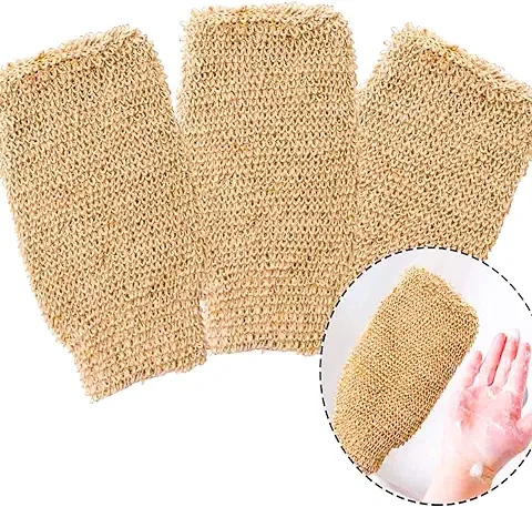 MotBach 3 Unidades de Guantes de Cáñamo Exfoliantes Naturales para el Cuerpo, Guantes de Doble cara Disponibles para Eliminar la piel Muerta para Mujeres y Hombres, Limpieza Profunda de la piel  